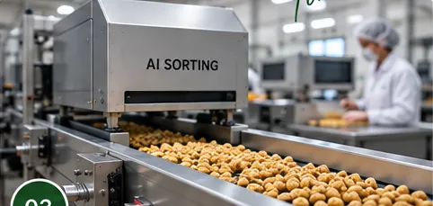 Optical sorting machine processing dried fruits