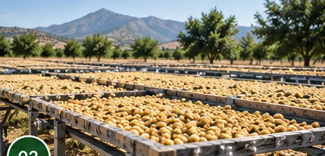 Sun dried mulberries on traditional sergen drying racks